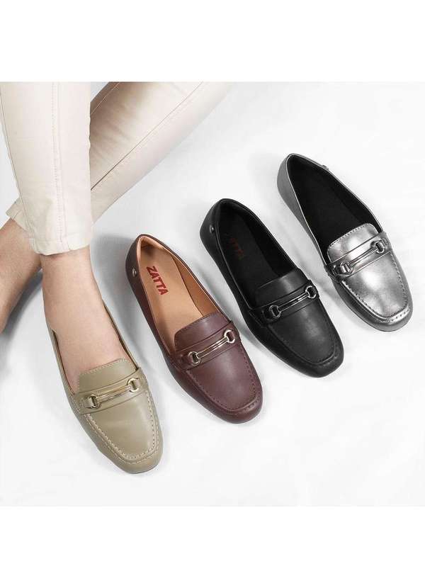 Zatta Calcados Mocassim Flat Bico Quadrado Rita Preto