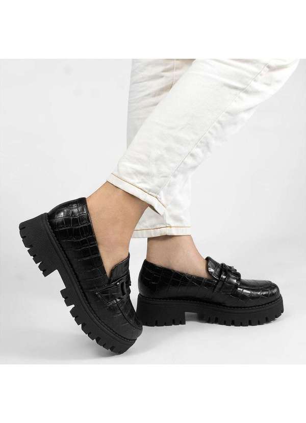 Zatta Calcados - Mocassim Tratorado Sola Alta Amelia Croco Preto