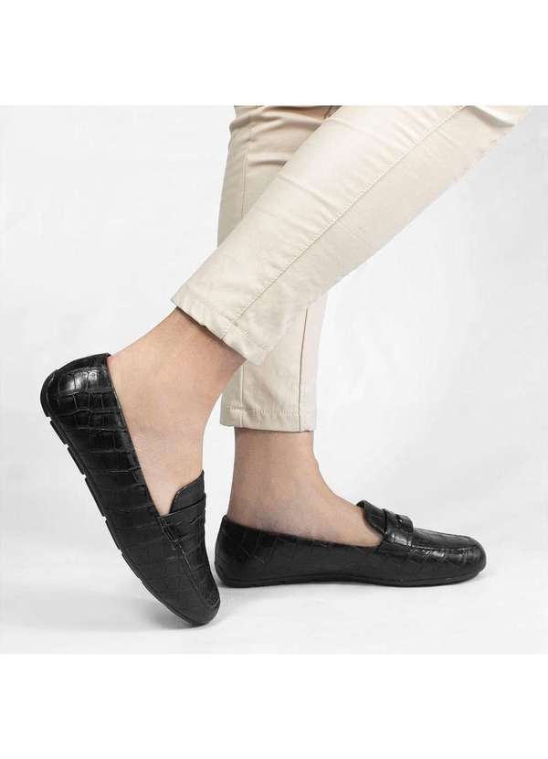 Zatta Calcados - Mocassim Zatta Flat Eliana Croco Preto