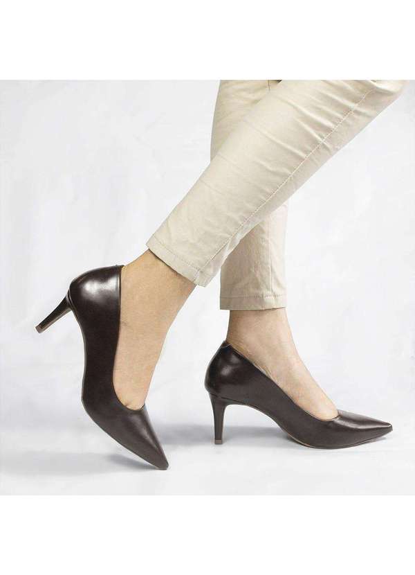 Zatta Calcados - Scarpin Salto Baixo Bico Fino Lolita Marrom