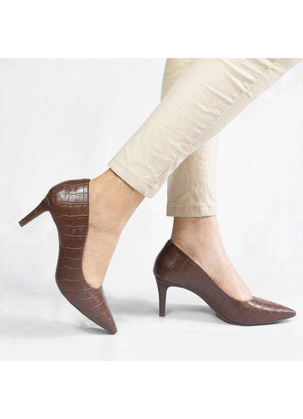 Zatta Calcados - Scarpin Salto Baixo Bico Fino Lolita Marrom