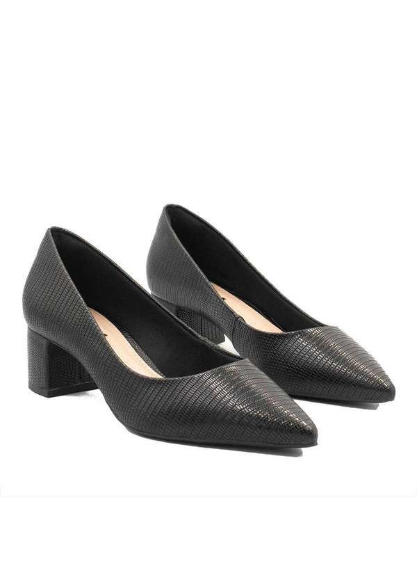 Zatta Calcados - Scarpin Salto Bloco Baixo Leonor Lezard Preto 3
