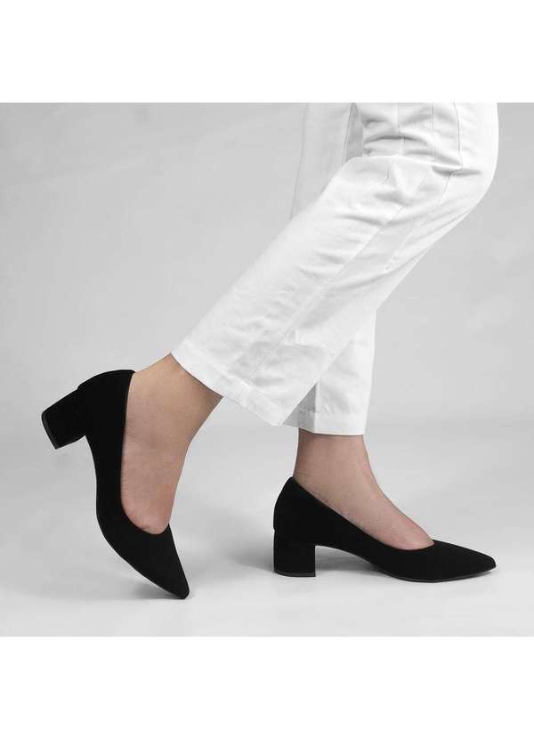 Zatta Calcados - Scarpin Salto Bloco Baixo Leonor Nobuck Preto