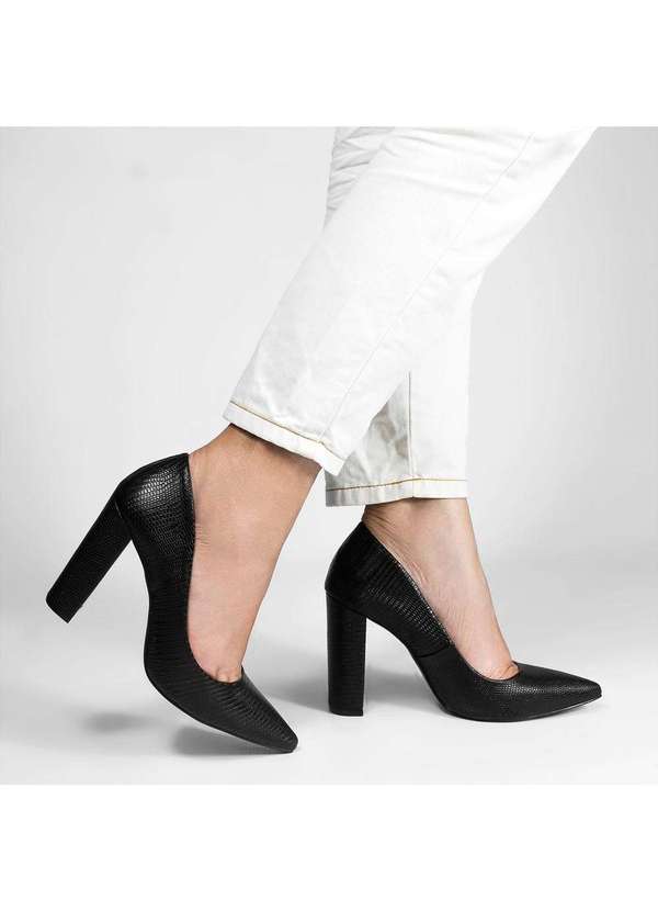 Zatta Calcados - Scarpin Salto Grosso Jaine Preto