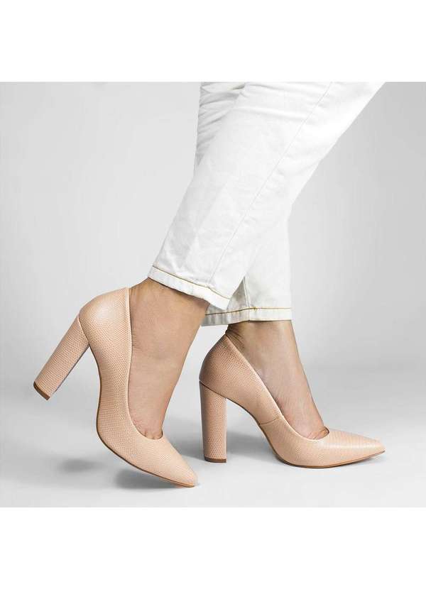 Zatta Calcados - Scarpin Salto Grosso Jaine Bege 1