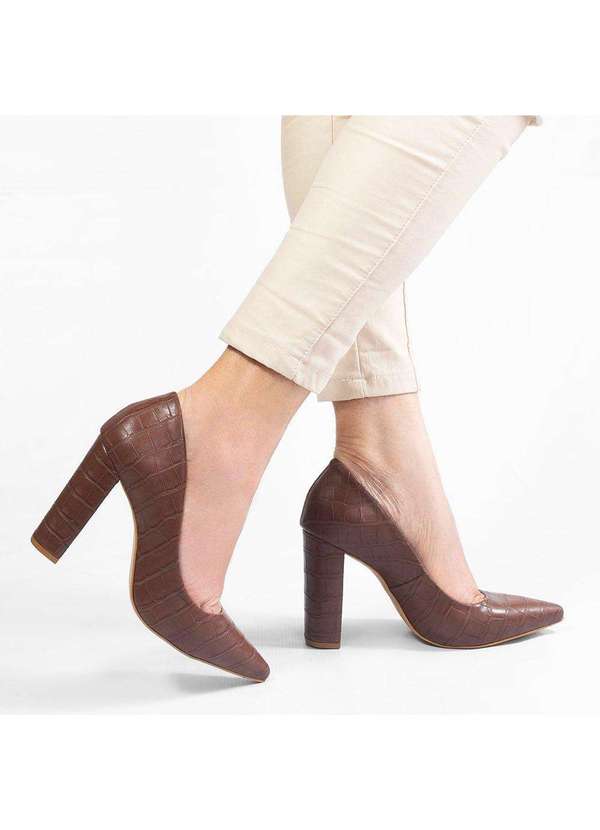 Zatta Calcados - Scarpin Salto Grosso Jaine Marrom