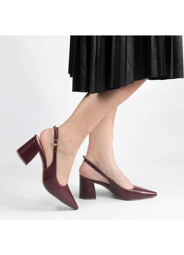Zatta Calcados - Scarpin Slingback Salto Bloco Aline Marsala Vermelho