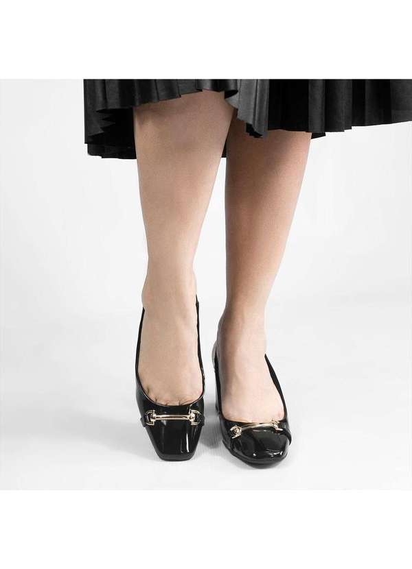 Zatta Calcados - Scarpin Slingback Salto Bloco Luiza Verniz Preto 3