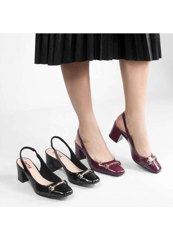 Zatta Calcados - Scarpin Slingback Salto Bloco Luiza Verniz Preto 5