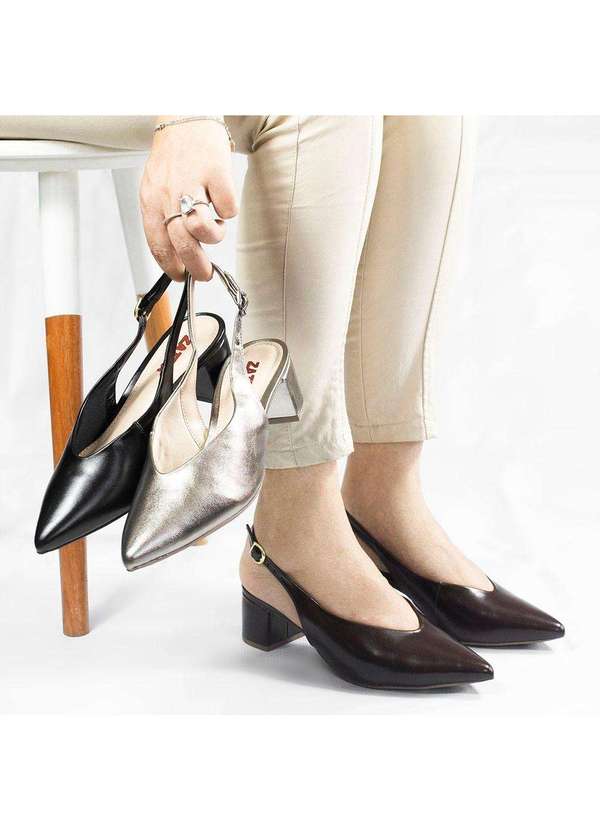 Zatta Calcados - Scarpin Slingback Salto Bloco Veronica Marrom 7