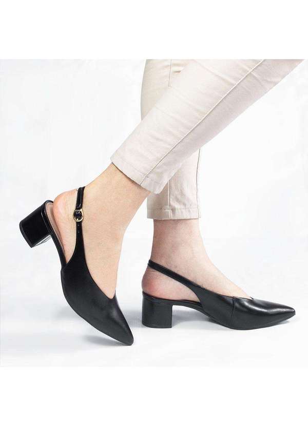 Zatta Calcados - Scarpin Slingback Salto Bloco Veronica Preto