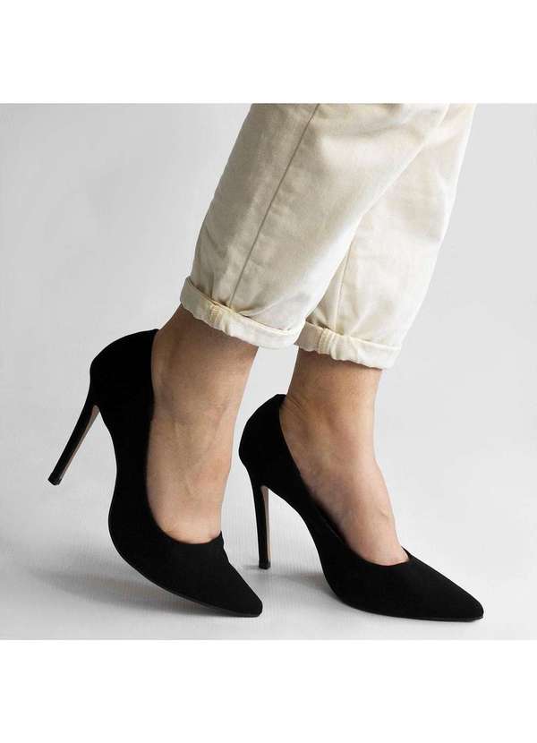 Sapato Feminino Scarpin Preto Bico Fino Salto Agulha Sapato