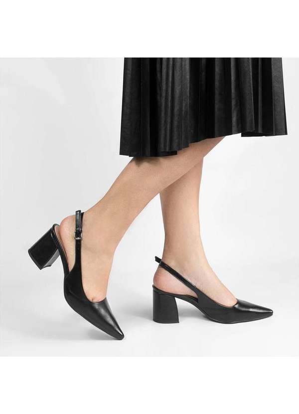 Zatta Calcados - Scarpin Zatta Slingback Salto Bloco Aline Preto Preto