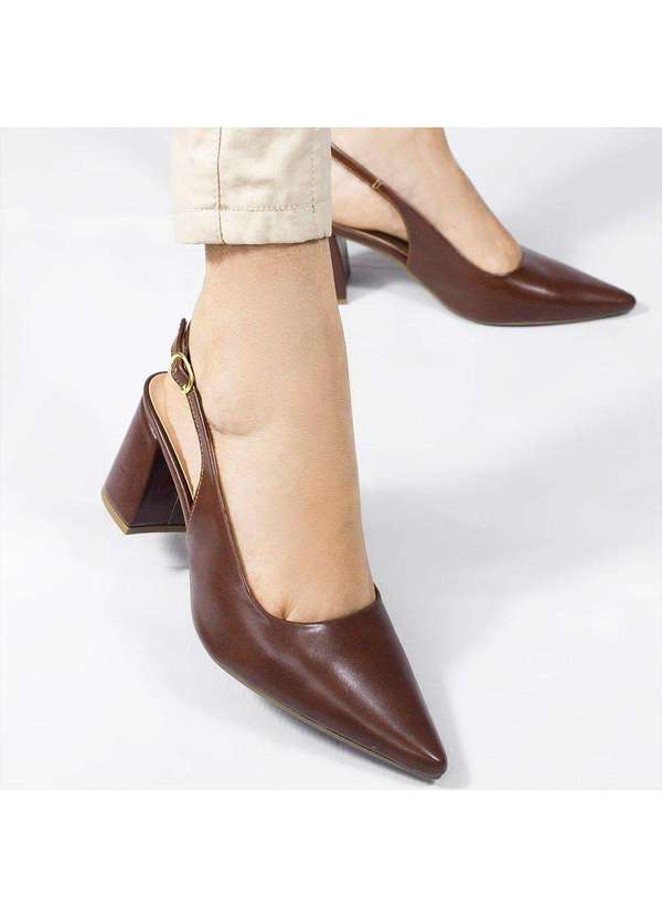 Zatta Calcados - Scarpin Zatta Slingback Salto Bloco Aline Marrom 4