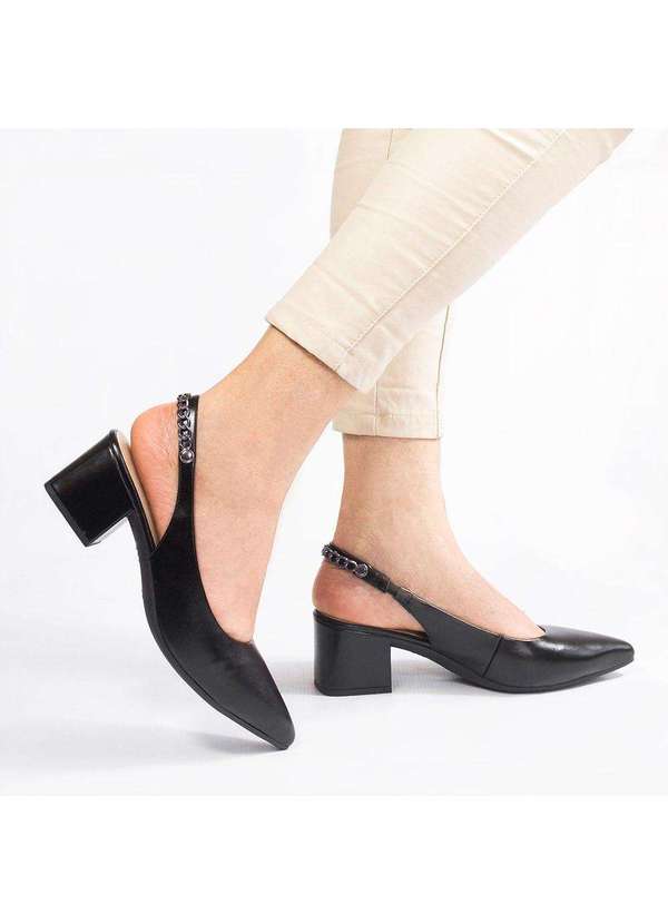 Zatta Calcados - Scarpin Zatta Slingback  Salto Bloco Doris Preto