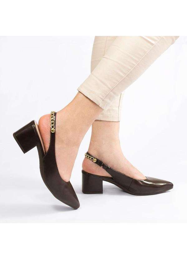 Zatta Calcados - Scarpin Zatta Slingback Salto Bloco Doris Marrom 2