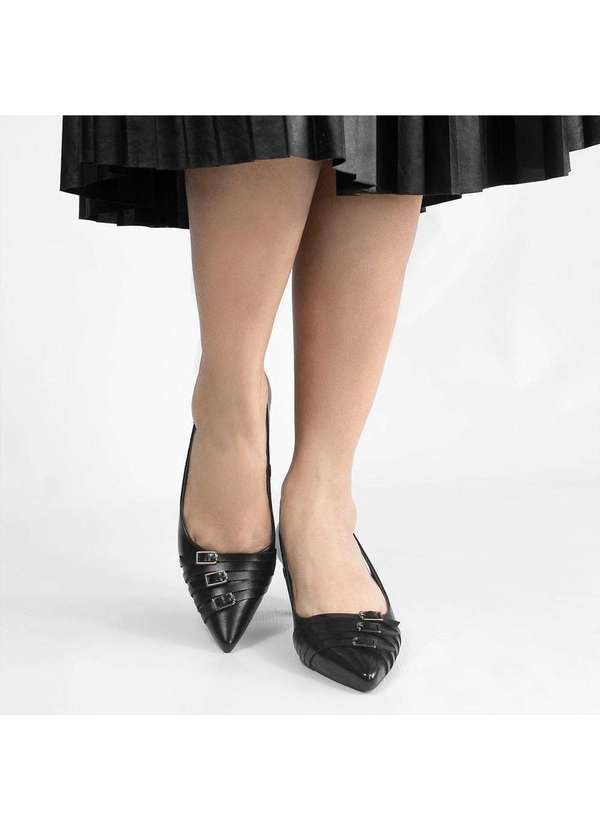 Zatta Calcados - Slingback Bico Fino  Tres Fivelas Frontais Gloria Preto 3