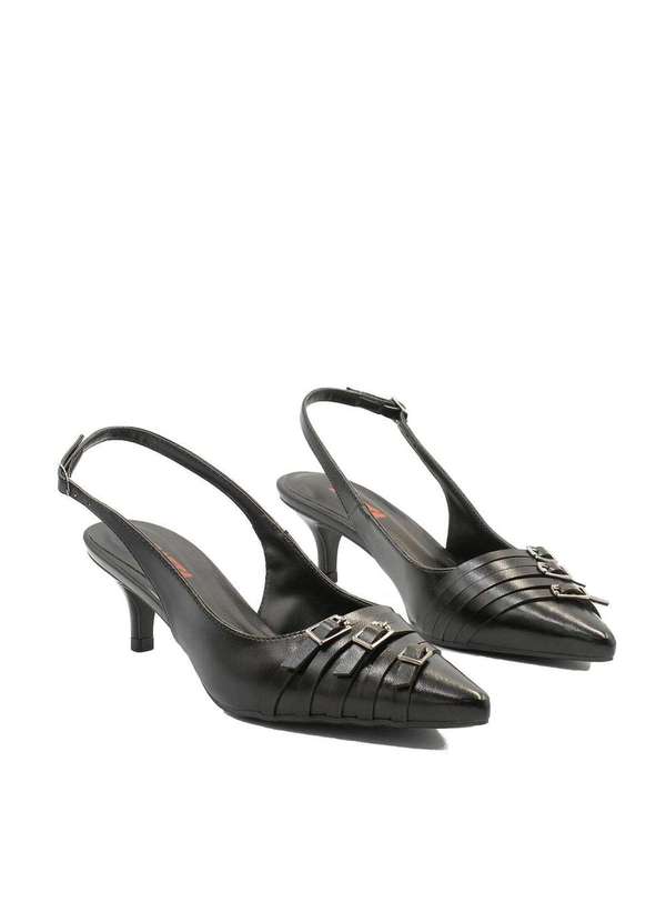 Zatta Calcados - Slingback Bico Fino  Tres Fivelas Frontais Gloria Preto 4
