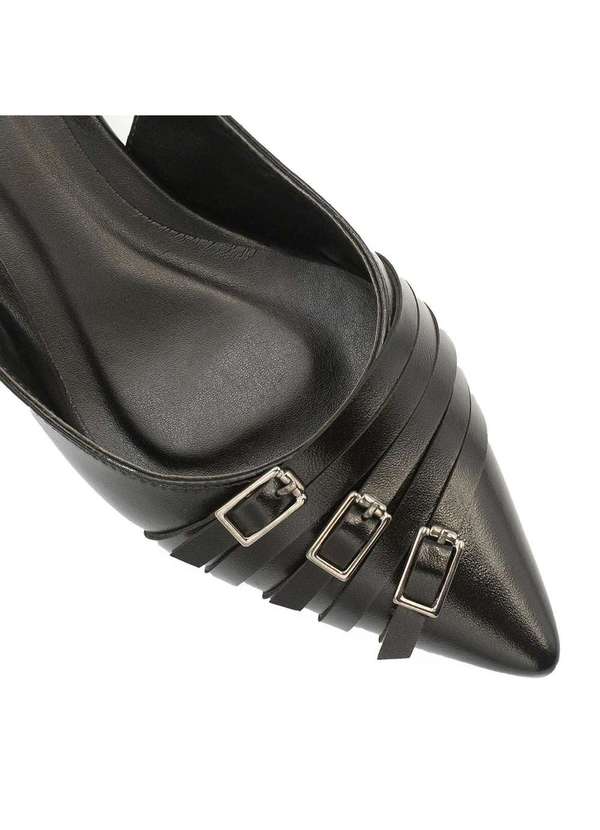 Zatta Calcados - Slingback Bico Fino  Tres Fivelas Frontais Gloria Preto 5