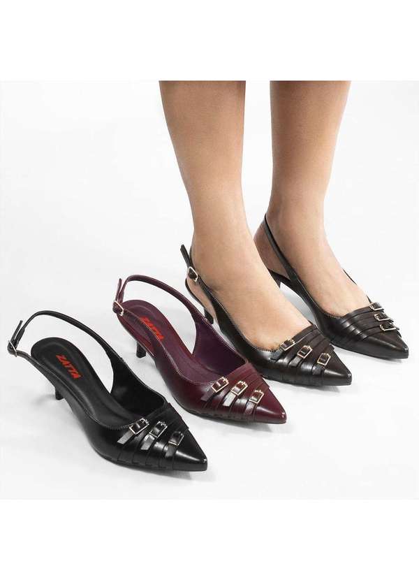 Zatta Calcados - Slingback Bico Fino  Tres Fivelas Frontais Gloria Preto 6