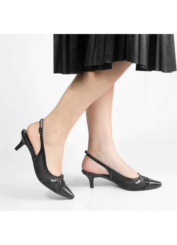 Zatta Calcados - Slingback Zatta Bico Fino Tela e Fivela Zoe Preto