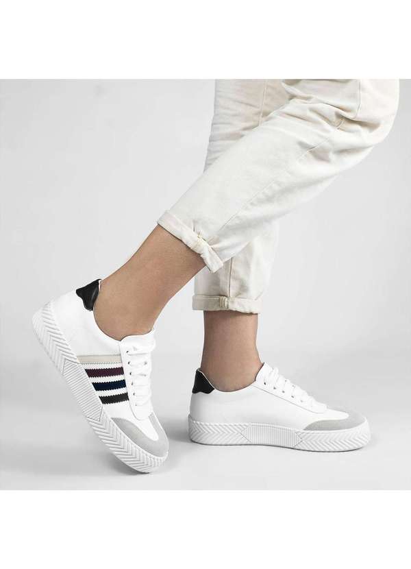 Zatta Calcados - Tenis Feminino Listras Laterais Vilma Branco