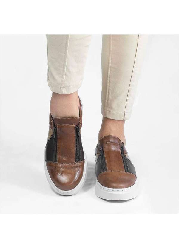 Zatta Calcados - Tenis Slip-On Zatta Couro Recorte Carmela Marrom 5