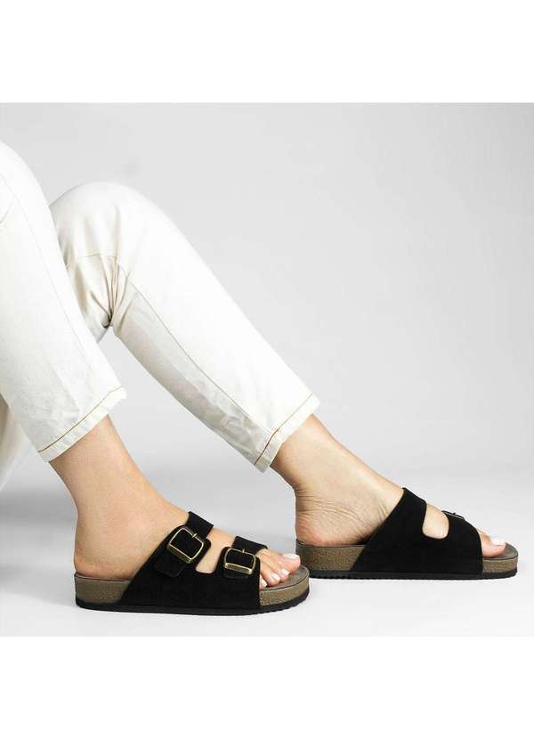 Zatta Calcados - Papete Couro Camurca Fivela Hanna Preto