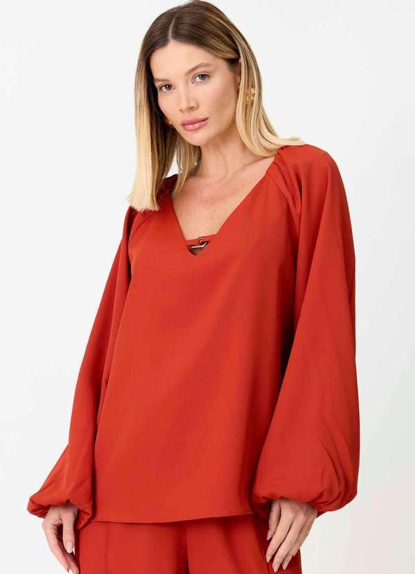 Ritmi Studio - Blusa Ampla com Mangas Longas Marrom