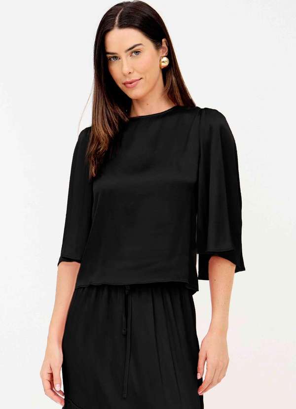 Ritmi Studio - Blusa com Franzido nas Mangas Preto