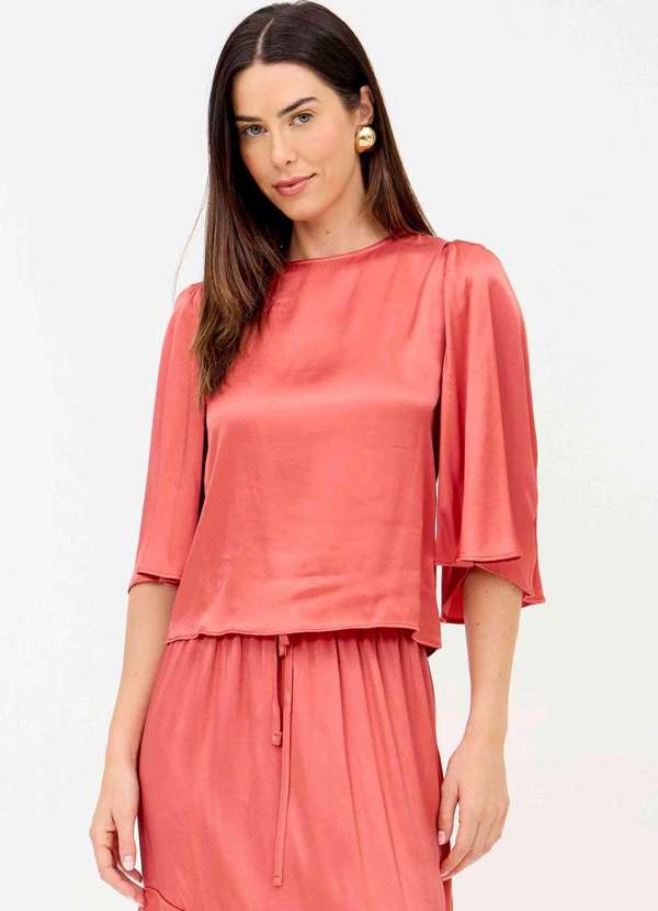 Ritmi Studio - Blusa com Franzido nas Mangas Laranja