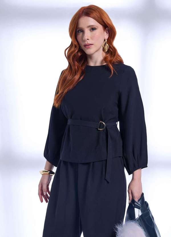 Ritmi Studio - Blusa com Pregas na Manga Preto