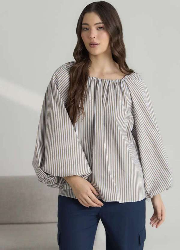 Ritmi Studio - Blusa Manga Balone de Listras Verde