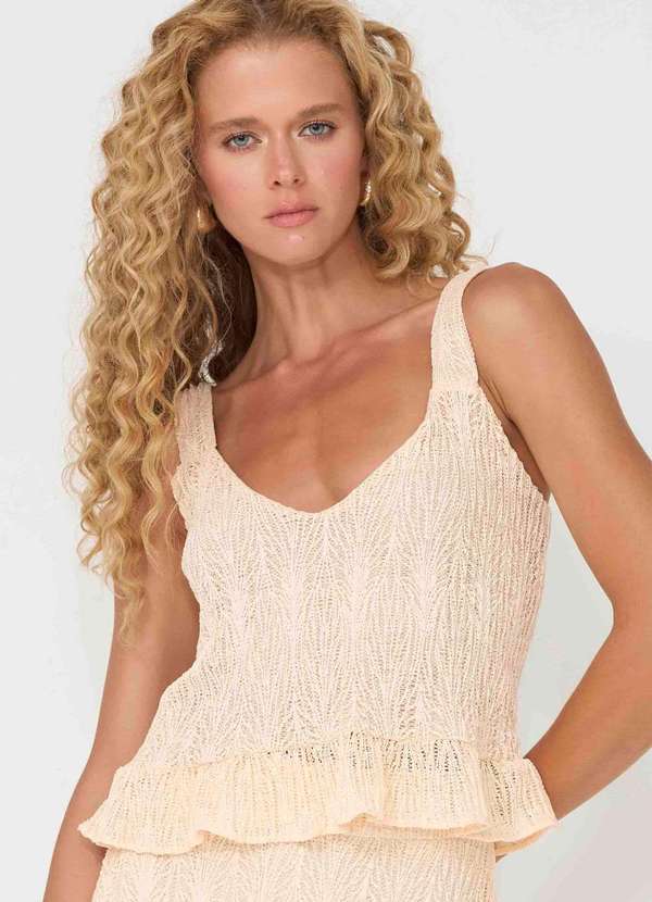 Ritmi Studio - Top de Malha Plissado Bege