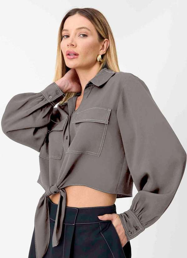Ritmi Studio - Camisa com Pesponto Contrastante Cinza