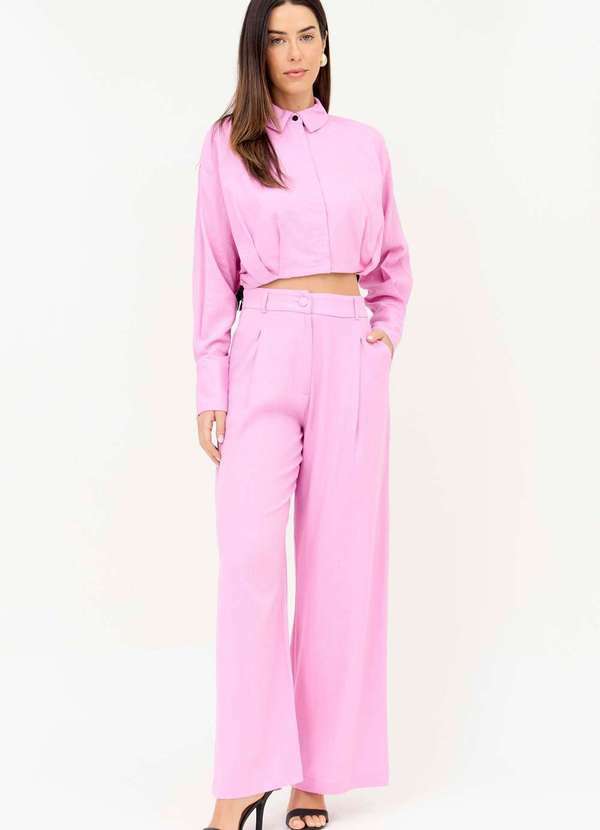 Ritmi Studio - Camisa Cropped Manga Longa Rosa
