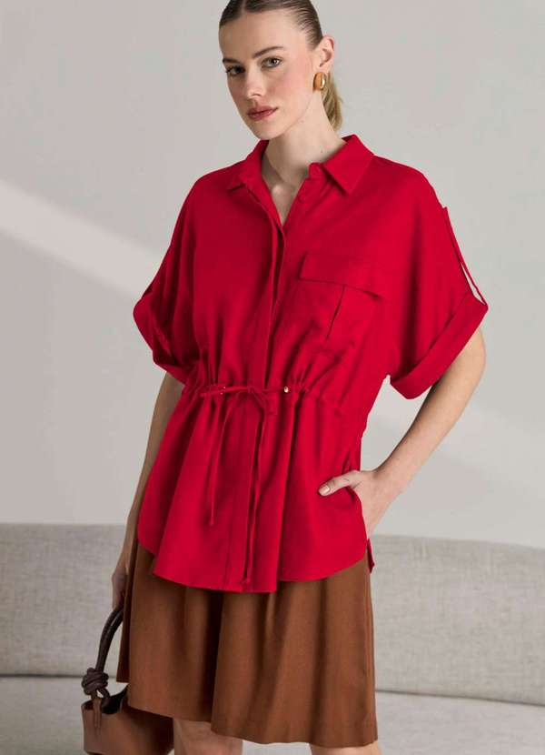Ritmi Studio - Camisa Manga Curta com Bolso Vermelho