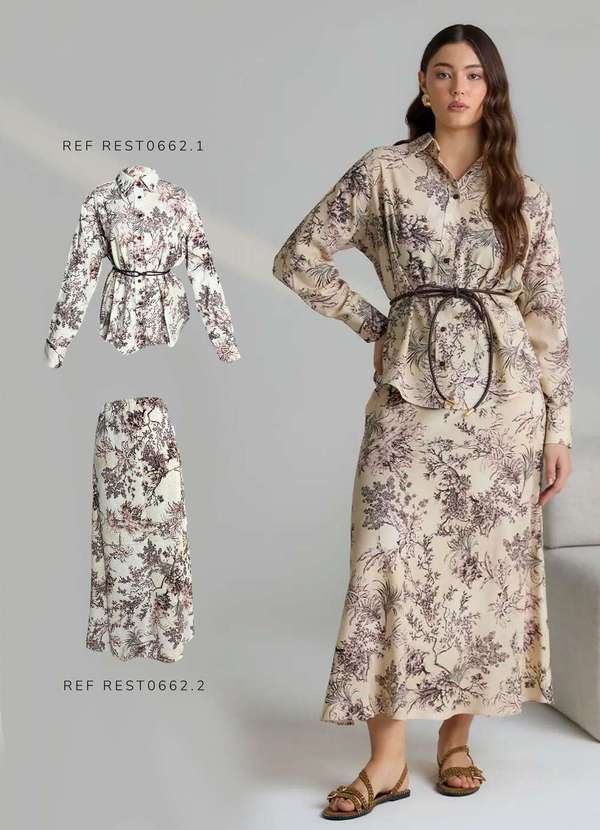 Ritmi Studio - Camisa Manga Longa Estampada Bege