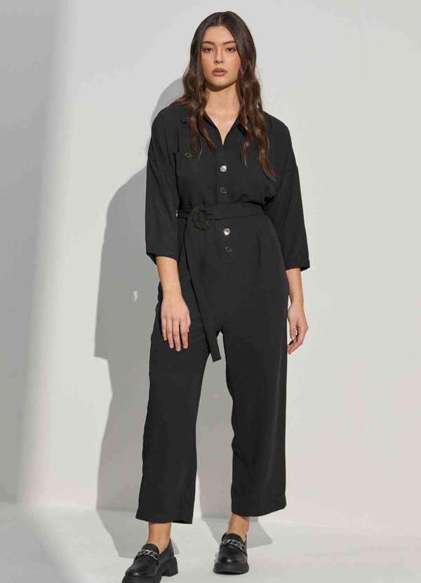 Ritmi Studio - Macacao com Botoes e Faixa Preto