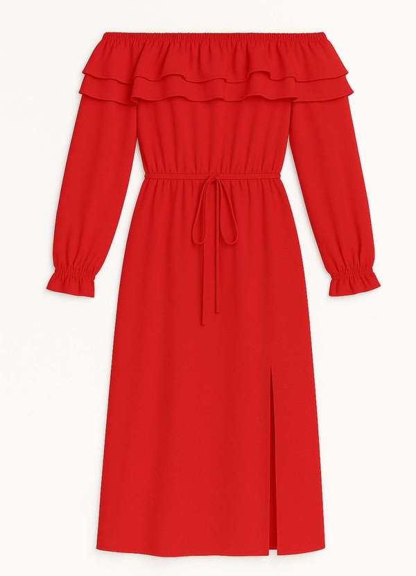 Ritmi Studio - Vestido Babados Decote Vermelho