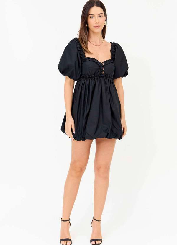 Ritmi Studio - Vestido Balone com Mangas Bufantes Preto