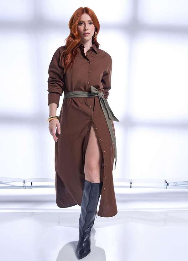 Ritmi Studio - Vestido Chemise com Amarracao Marrom