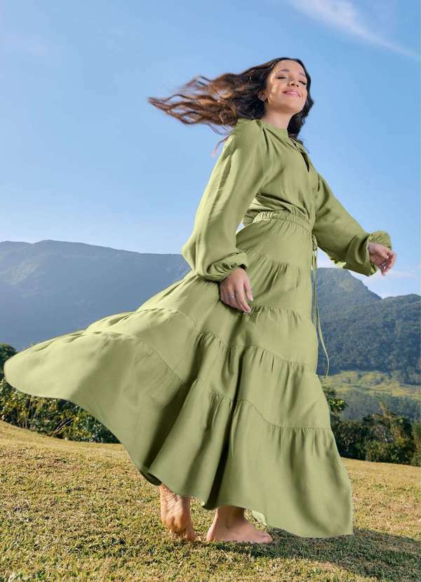 Ritmi Studio - Vestido com Mangas Longas e Marias Verde