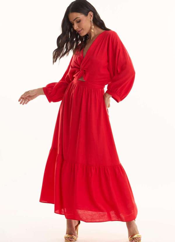 Ritmi Studio - Vestido com Marias de Linho Vermelho