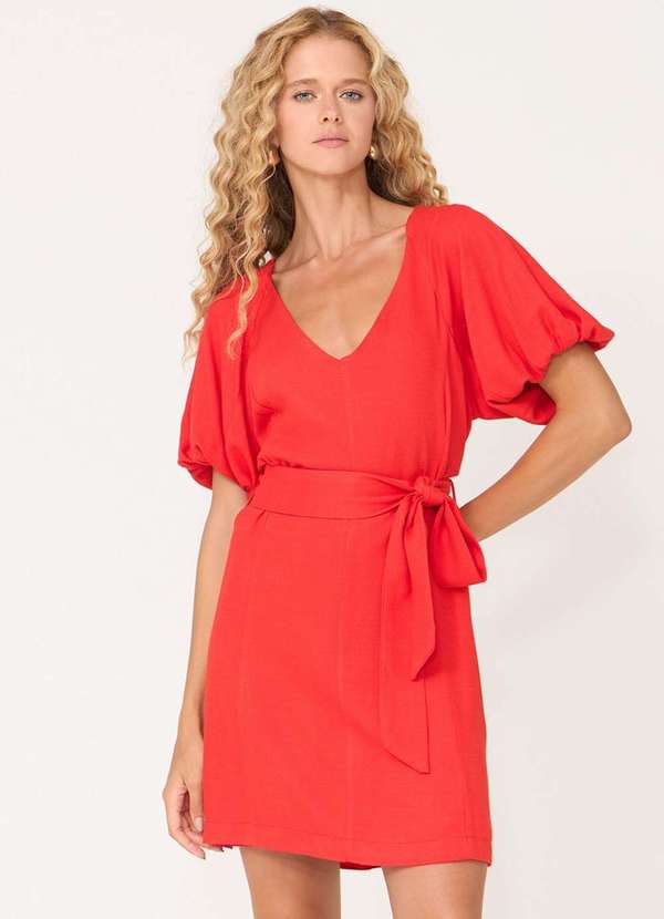 Ritmi Studio - Vestido Curto com Mangas Bufantes Vermelho