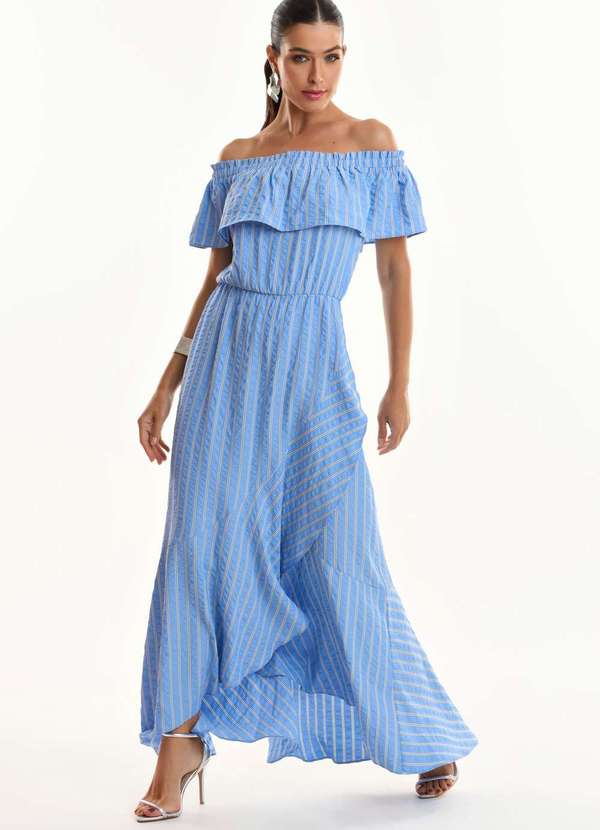 Ritmi Studio - Vestido Listrado Ombro a Ombro Azul