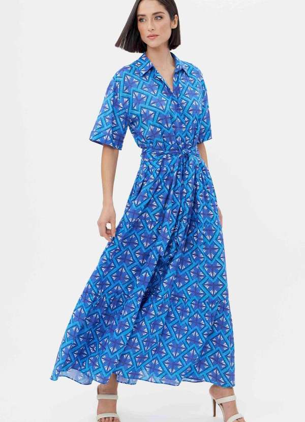 Ritmi Studio - Vestido Midi com Mangas Curta Azul 2