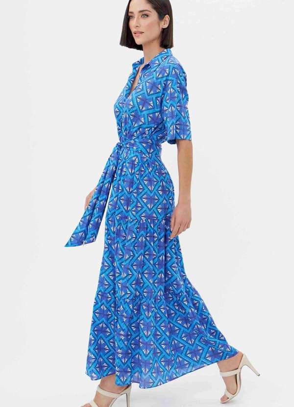 Ritmi Studio - Vestido Midi com Mangas Curta Azul 3