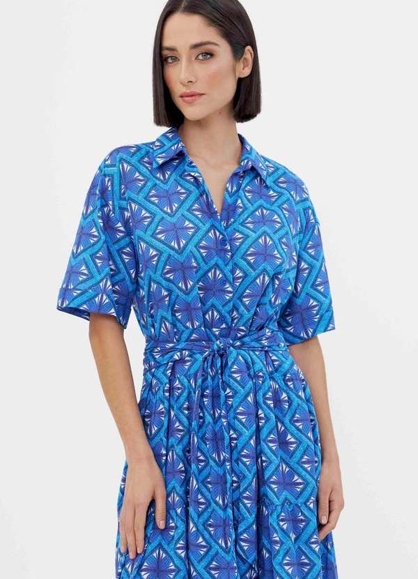 Ritmi Studio - Vestido Midi com Mangas Curta Azul 5