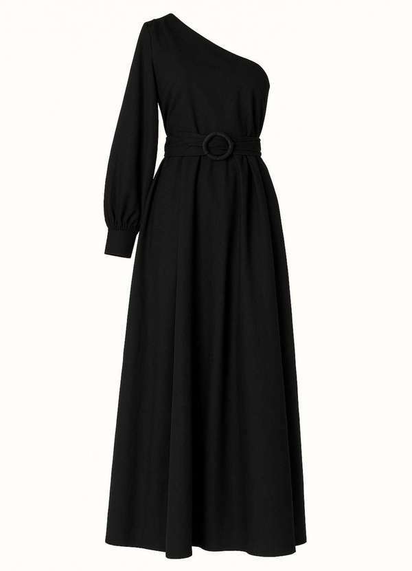 Ritmi Studio - Vestido Midi com um Ombro So Preto